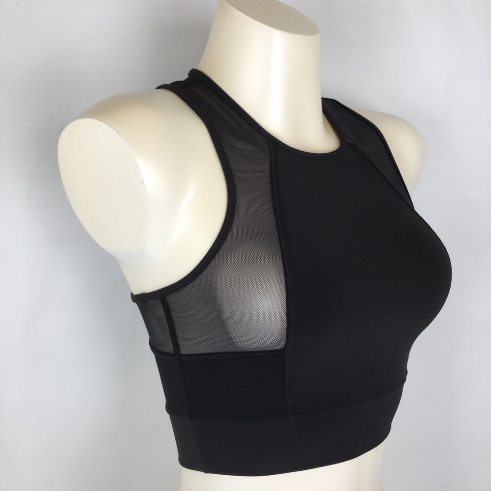 Lululemon Cropped Workout Tank Top Black Sheer Mesh Panels Athletic Racerback - Picture 2 of 13